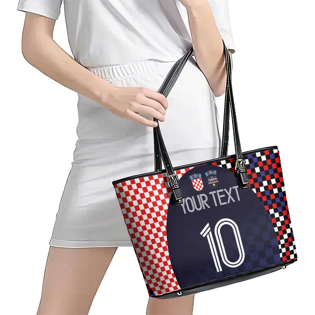 Custom Croatia Football Go Checkered Ones Leather Tote Bag