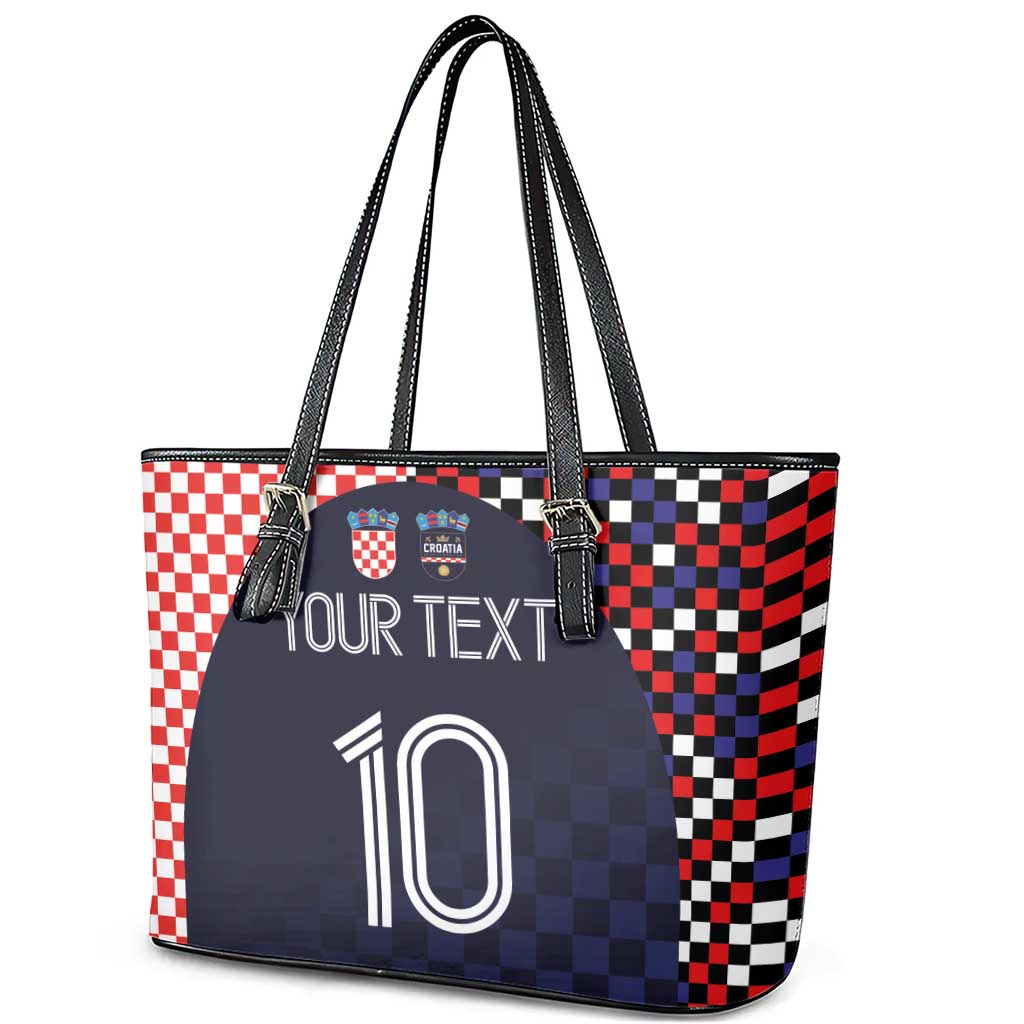 Custom Croatia Football Go Checkered Ones Leather Tote Bag