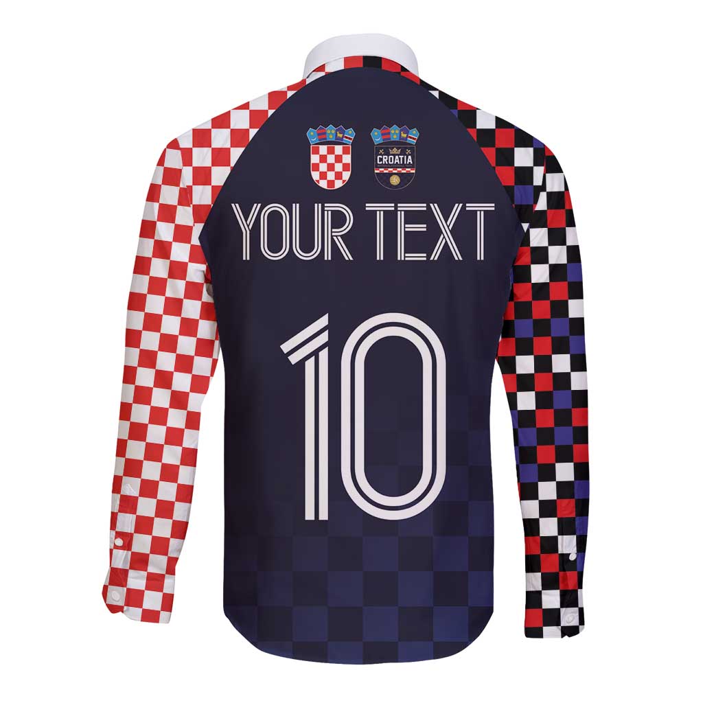 Custom Croatia Football Go Checkered Ones Long Sleeve Button Shirt
