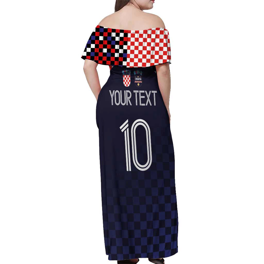 Custom Croatia Football Go Checkered Ones Off Shoulder Maxi Dress