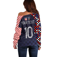 Custom Croatia Football Go Checkered Ones Off Shoulder Sweater