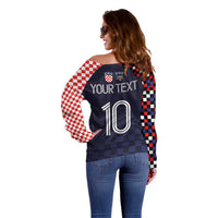 Custom Croatia Football Go Checkered Ones Off Shoulder Sweater