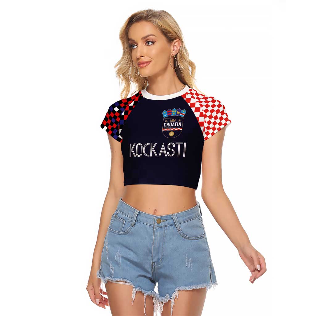 Custom Croatia Football Go Checkered Ones Raglan Cropped T Shirt - Wonder Print Shop