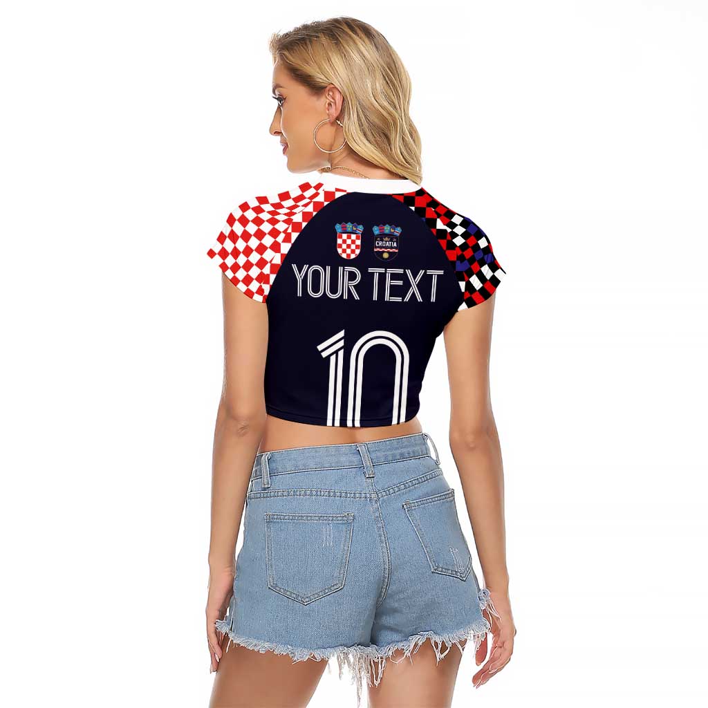 Custom Croatia Football Go Checkered Ones Raglan Cropped T Shirt - Wonder Print Shop