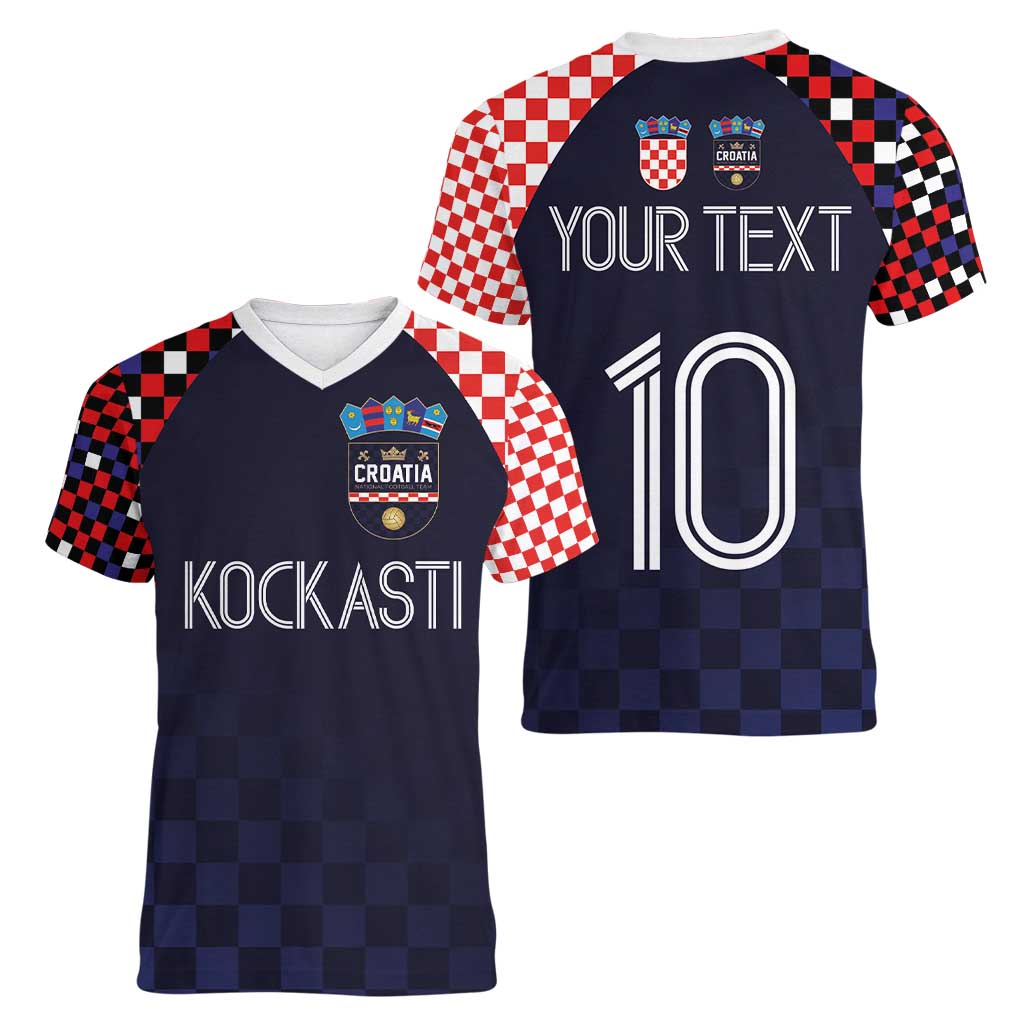 Custom Croatia Football Go Checkered Ones Women V-Neck T-Shirt - Wonder Print Shop