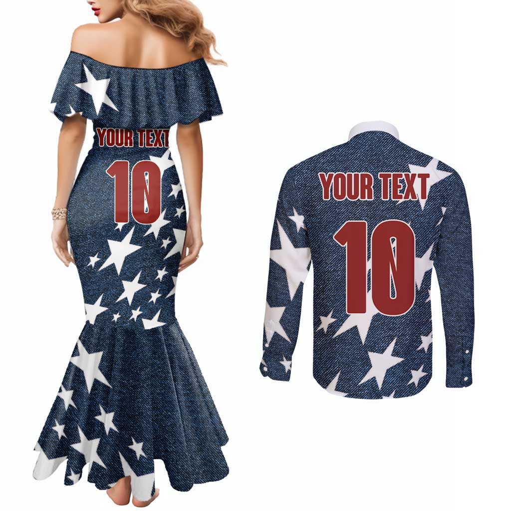 Custom United States Soccer Couples Matching Mermaid Dress and Long Sleeve Button Shirt Retro 1994 Denim Style