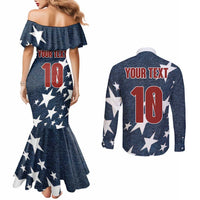 Custom United States Soccer Couples Matching Mermaid Dress and Long Sleeve Button Shirt Retro 1994 Denim Style
