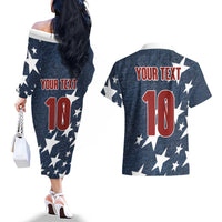 Custom United States Soccer Couples Matching Off The Shoulder Long Sleeve Dress and Hawaiian Shirt Retro 1994 Denim Style