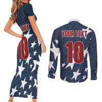 Custom United States Soccer Couples Matching Short Sleeve Bodycon Dress and Long Sleeve Button Shirt Retro 1994 Denim Style