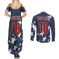 Custom United States Soccer Couples Matching Summer Maxi Dress and Long Sleeve Button Shirt Retro 1994 Denim Style
