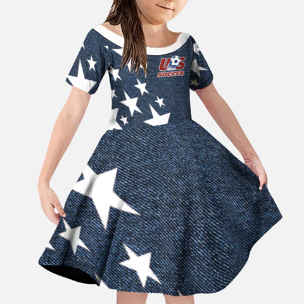 Custom United States Soccer Family Matching Off Shoulder Maxi Dress and Hawaiian Shirt Retro 1994 Denim Style