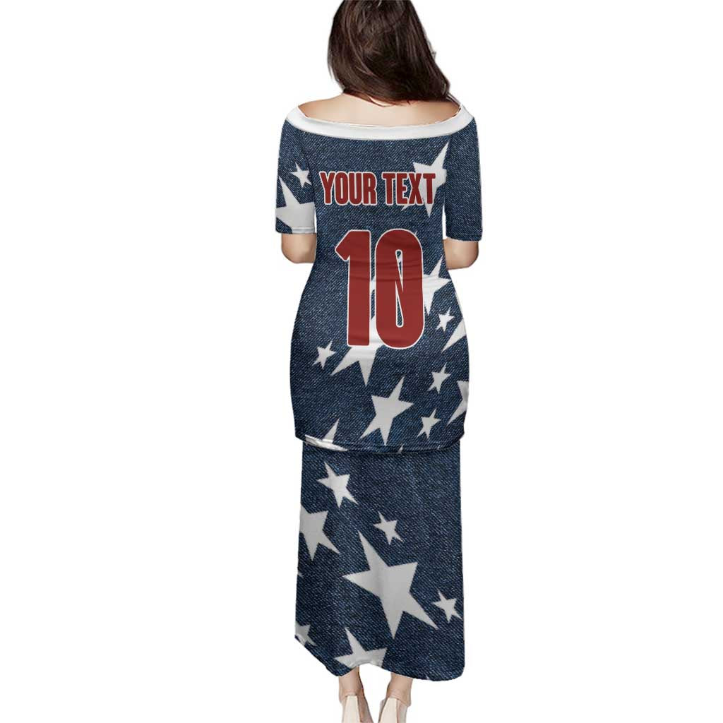 Custom United States Soccer Family Matching Puletasi and Hawaiian Shirt Retro 1994 Denim Style