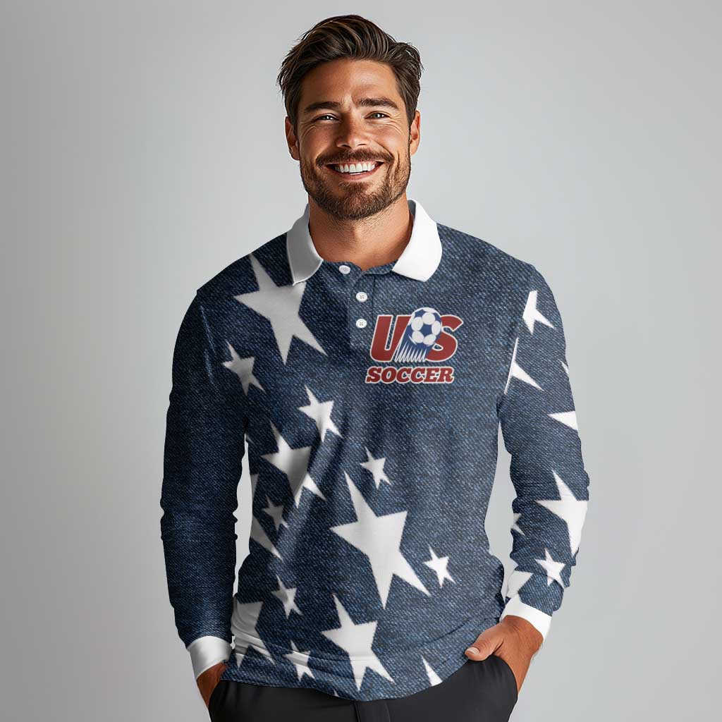 Custom United States Soccer Long Sleeve Polo Shirt Retro 1994 Denim Style