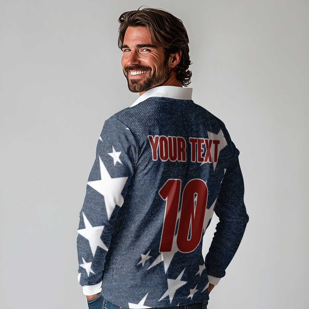 Custom United States Soccer Long Sleeve Polo Shirt Retro 1994 Denim Style