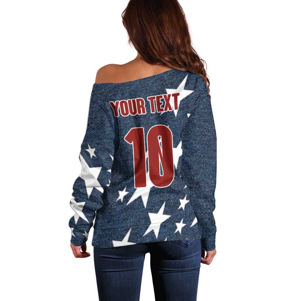 Custom United States Soccer Off Shoulder Sweater Retro 1994 Denim Style