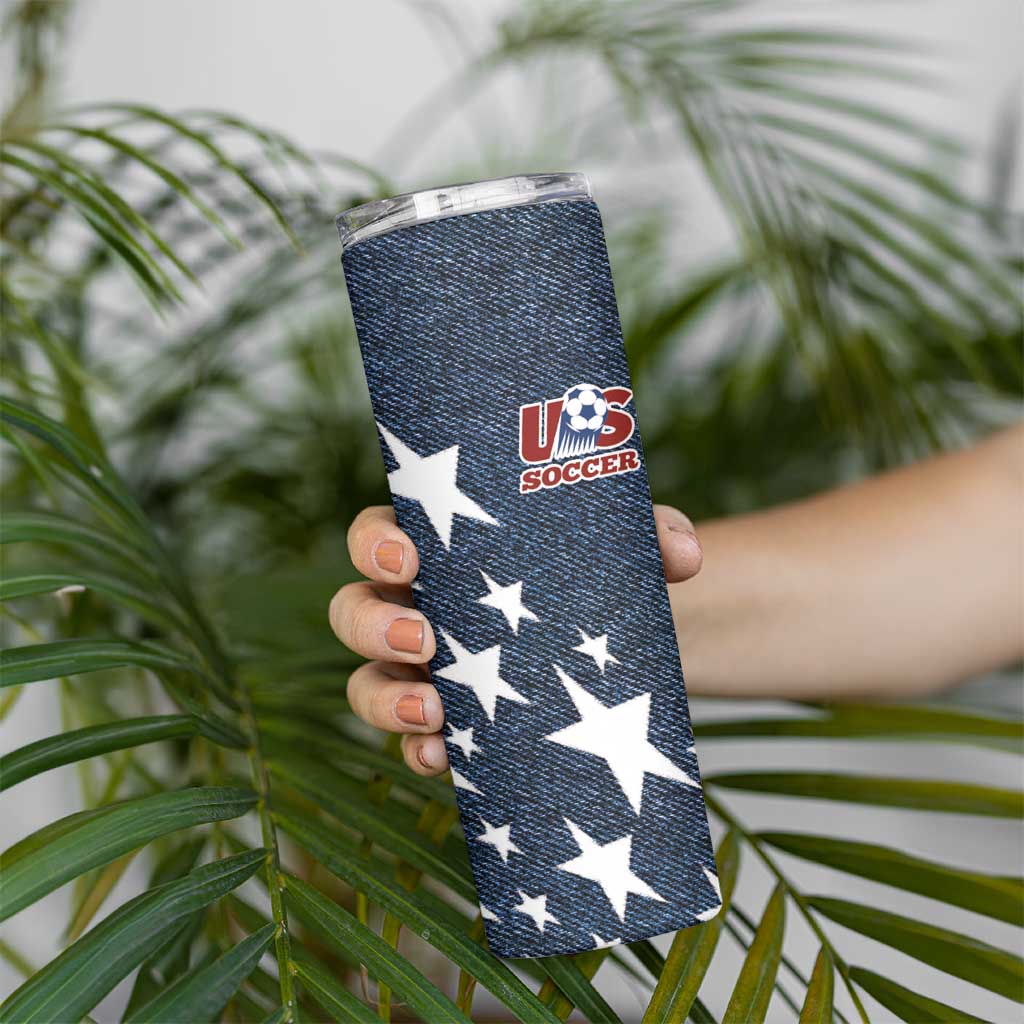 Custom United States Soccer Skinny Tumbler Retro 1994 Denim Style - Wonder Print Shop