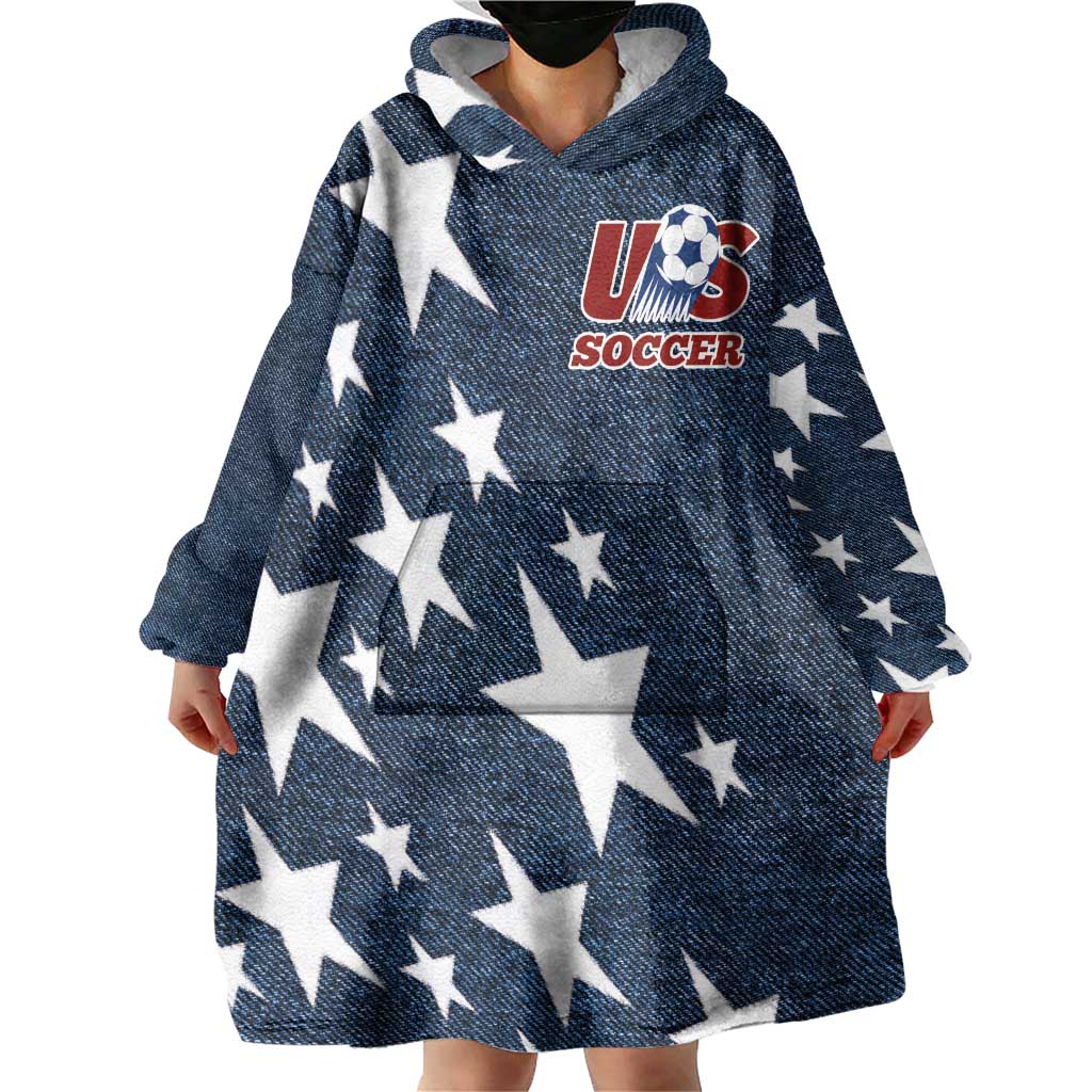 Custom United States Soccer Wearable Blanket Hoodie Retro 1994 Denim Style - Wonder Print Shop