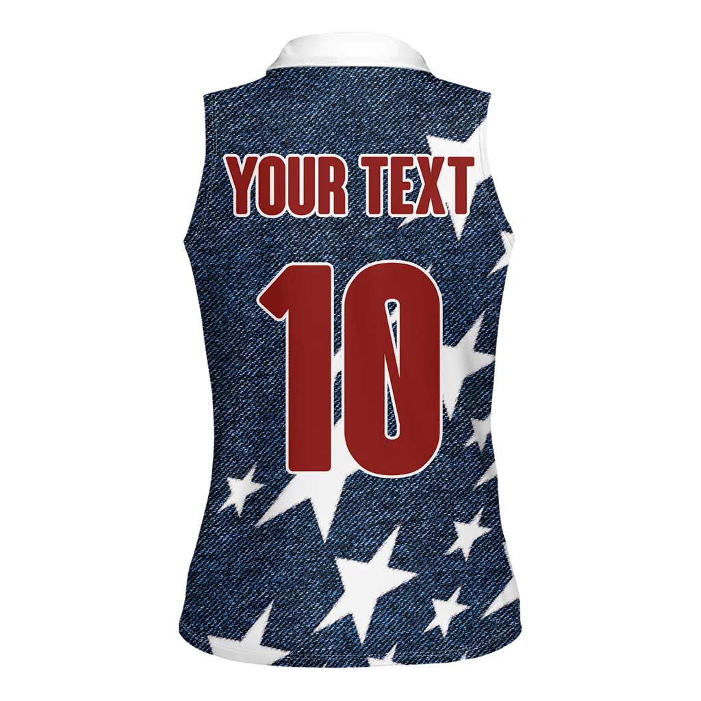 Custom United States Soccer Women Sleeveless Polo Shirt Retro 1994 Denim Style - Wonder Print Shop