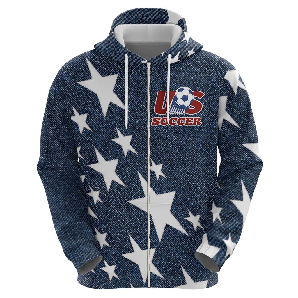 Custom United States Soccer Zip Hoodie Retro 1994 Denim Style - Wonder Print Shop