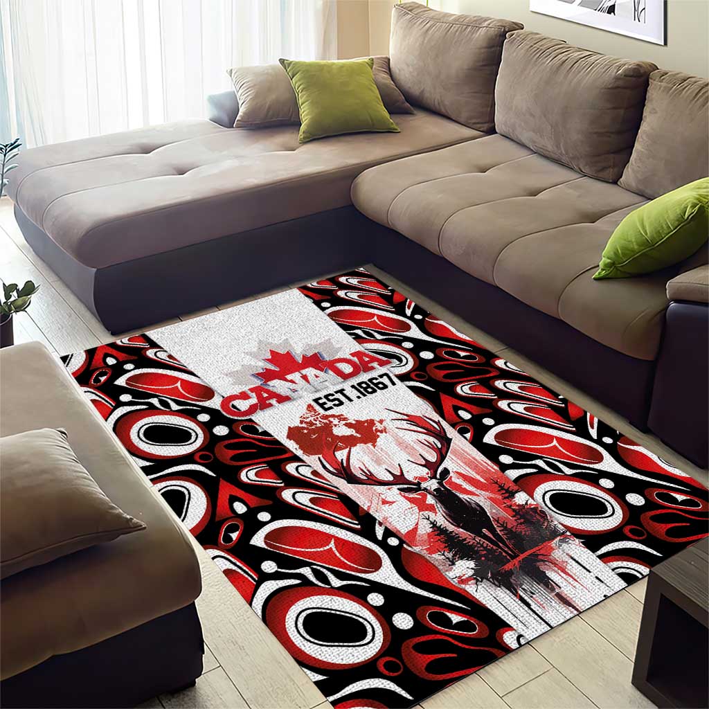 Canada Day Area Rug The Forest Moose and Maple Leaves-Haida Pattern