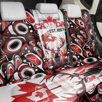 Canada Day Back Car Seat Cover The Forest Moose and Maple Leaves-Haida Pattern
