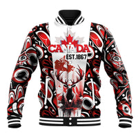 Canada Day Baseball Jacket The Forest Moose and Maple Leaves-Haida Pattern