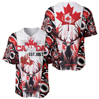 Canada Day Baseball Jersey The Forest Moose and Maple Leaves-Haida Pattern