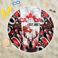 Canada Day Beach Blanket The Forest Moose and Maple Leaves-Haida Pattern