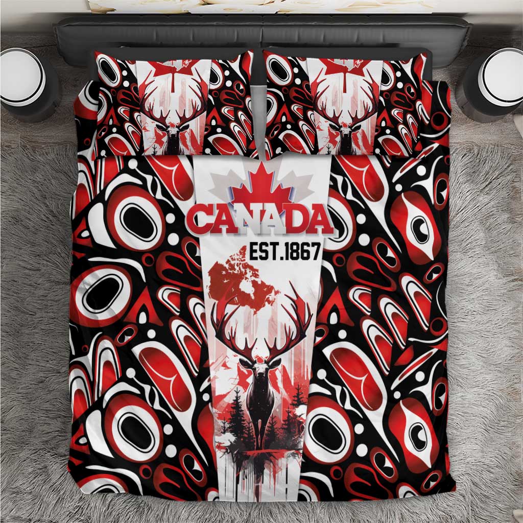 Canada Day Bedding Set The Forest Moose and Maple Leaves-Haida Pattern