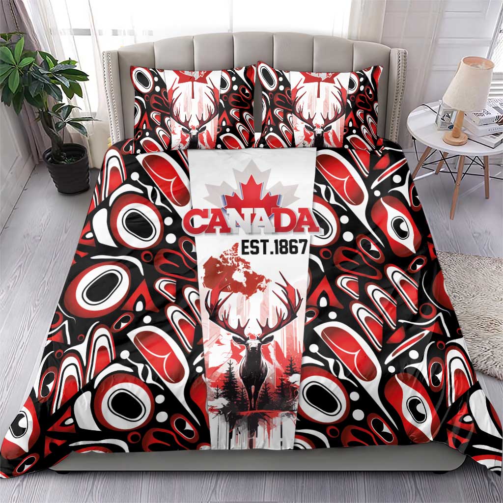 Canada Day Bedding Set The Forest Moose and Maple Leaves-Haida Pattern