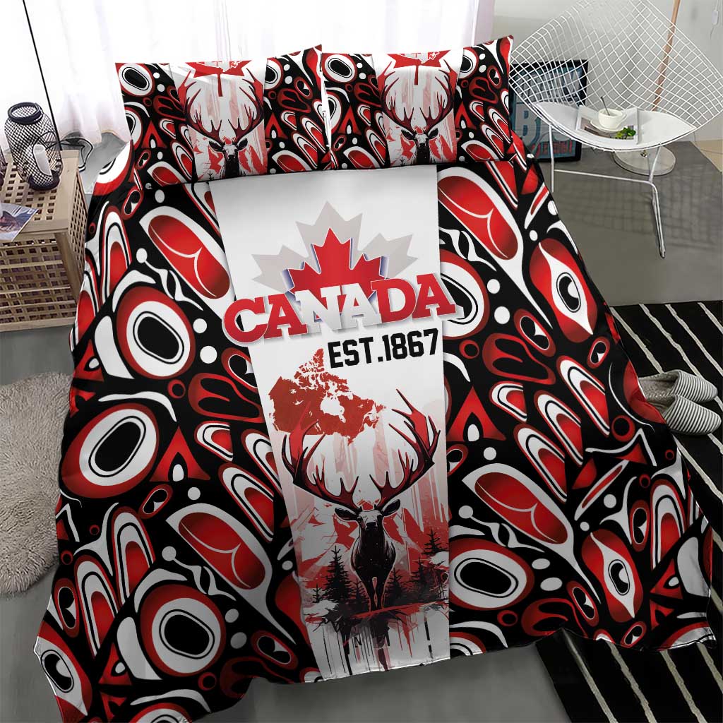 Canada Day Bedding Set The Forest Moose and Maple Leaves-Haida Pattern