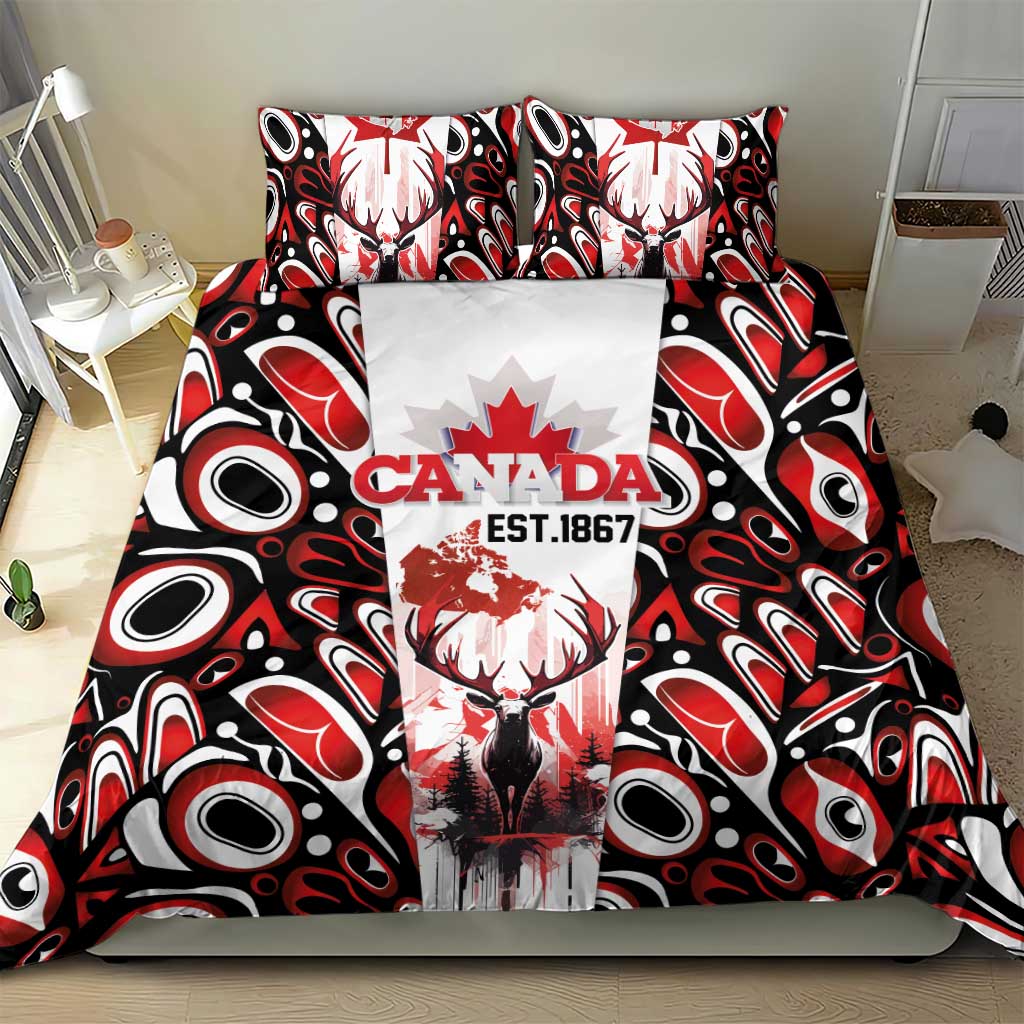 Canada Day Bedding Set The Forest Moose and Maple Leaves-Haida Pattern