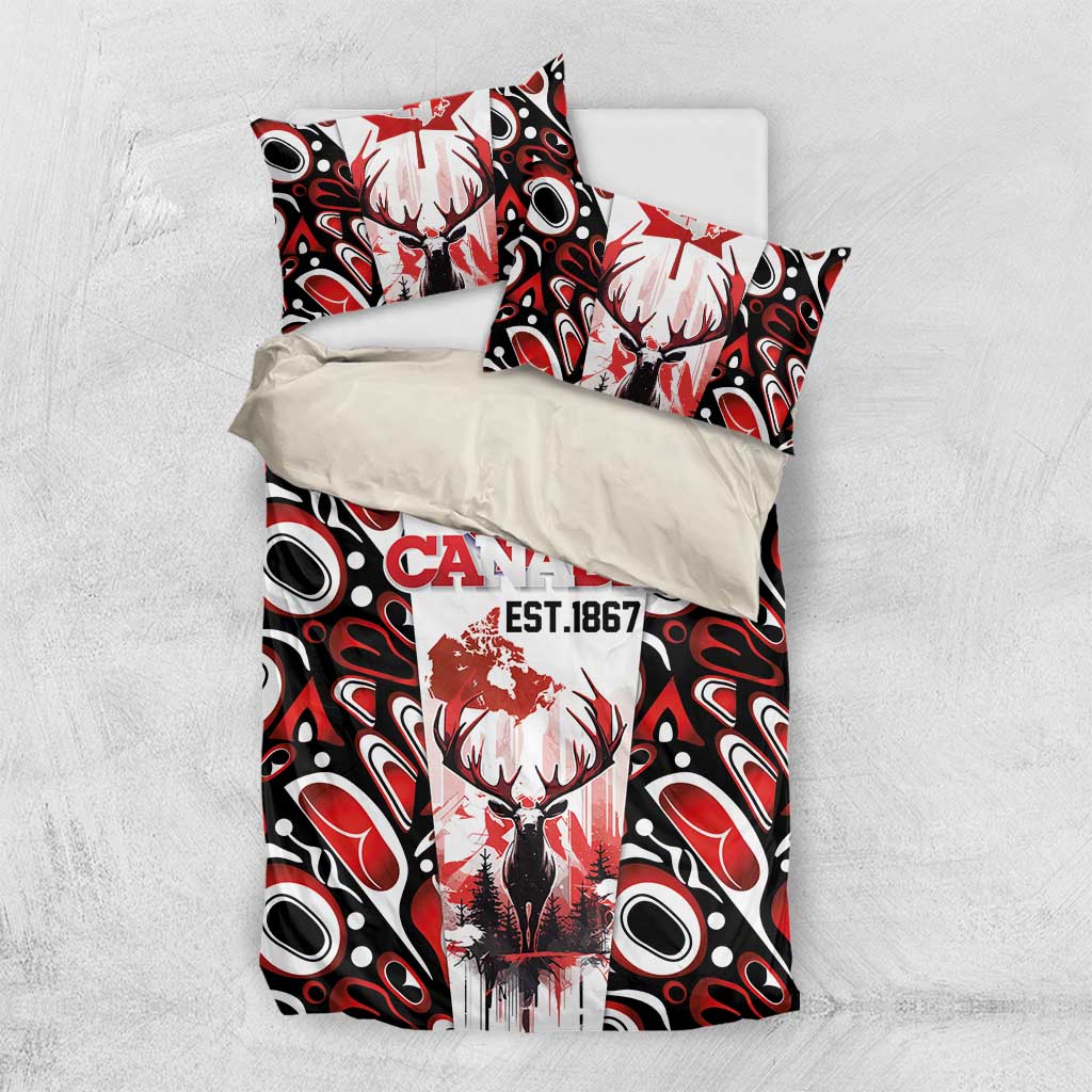 Canada Day Bedding Set The Forest Moose and Maple Leaves-Haida Pattern