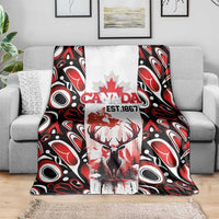 Canada Day Blanket The Forest Moose and Maple Leaves-Haida Pattern