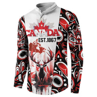 Canada Day Button Sweatshirt The Forest Moose and Maple Leaves-Haida Pattern
