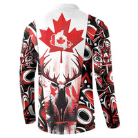 Canada Day Button Sweatshirt The Forest Moose and Maple Leaves-Haida Pattern