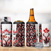 Canada Day 4 in 1 Can Cooler Tumbler The Forest Moose and Maple Leaves-Haida Pattern