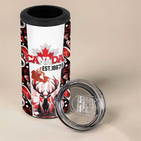 Canada Day 4 in 1 Can Cooler Tumbler The Forest Moose and Maple Leaves-Haida Pattern