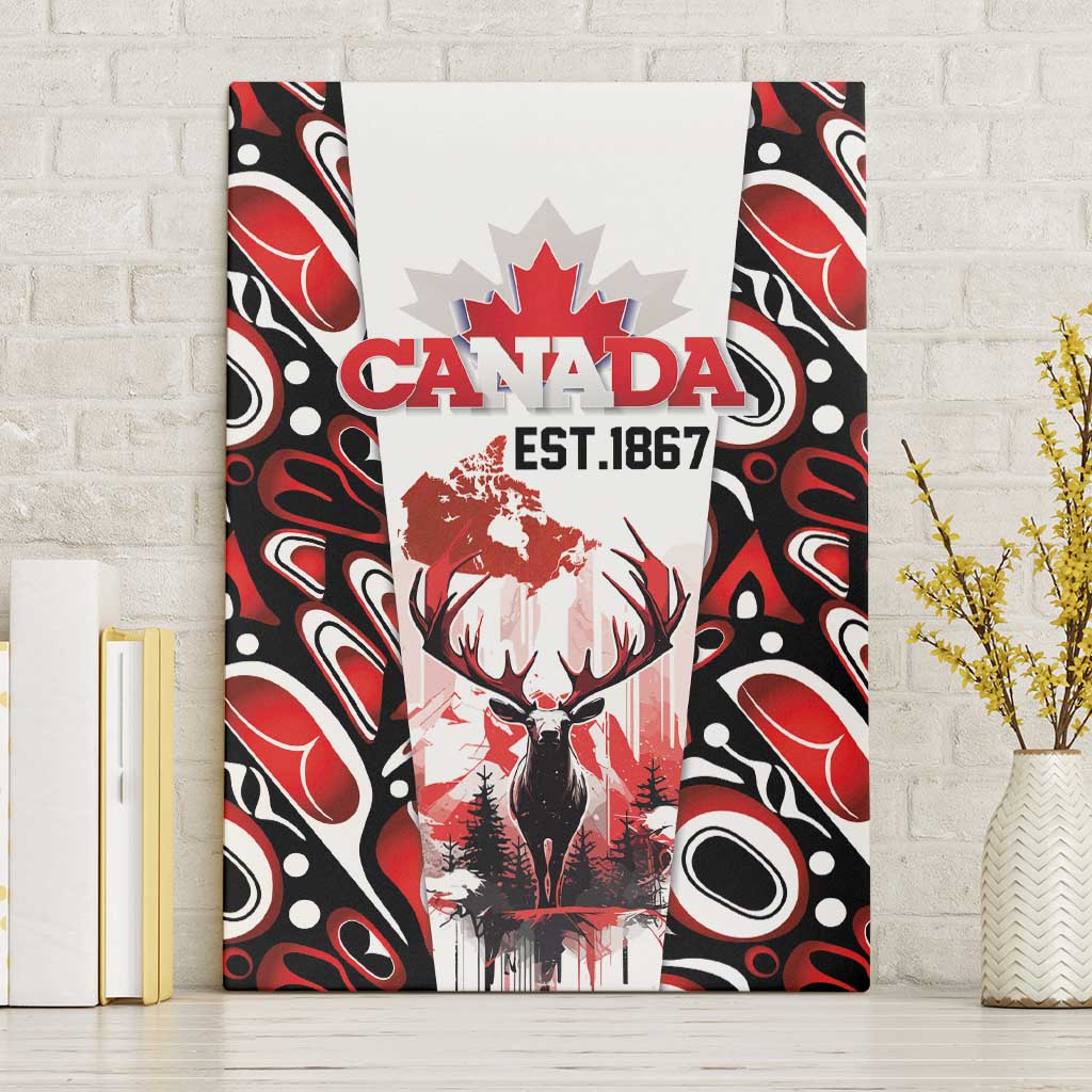 Canada Day Canvas Wall Art The Forest Moose and Maple Leaves-Haida Pattern