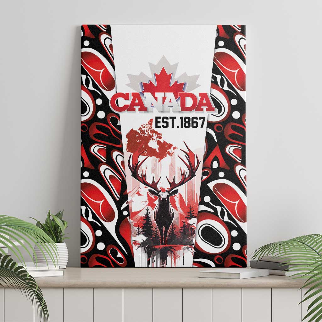 Canada Day Canvas Wall Art The Forest Moose and Maple Leaves-Haida Pattern