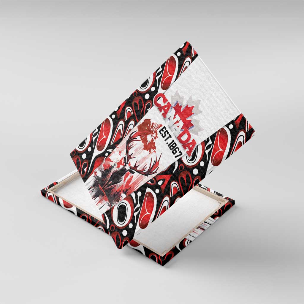 Canada Day Canvas Wall Art The Forest Moose and Maple Leaves-Haida Pattern