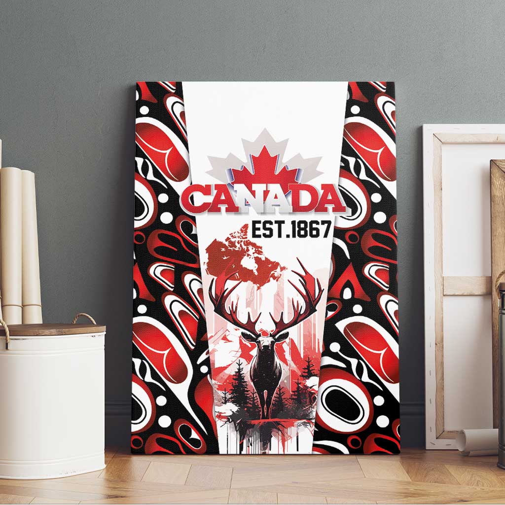 Canada Day Canvas Wall Art The Forest Moose and Maple Leaves-Haida Pattern