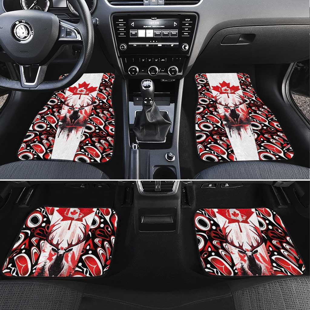 Canada Day Car Mats The Forest Moose and Maple Leaves-Haida Pattern