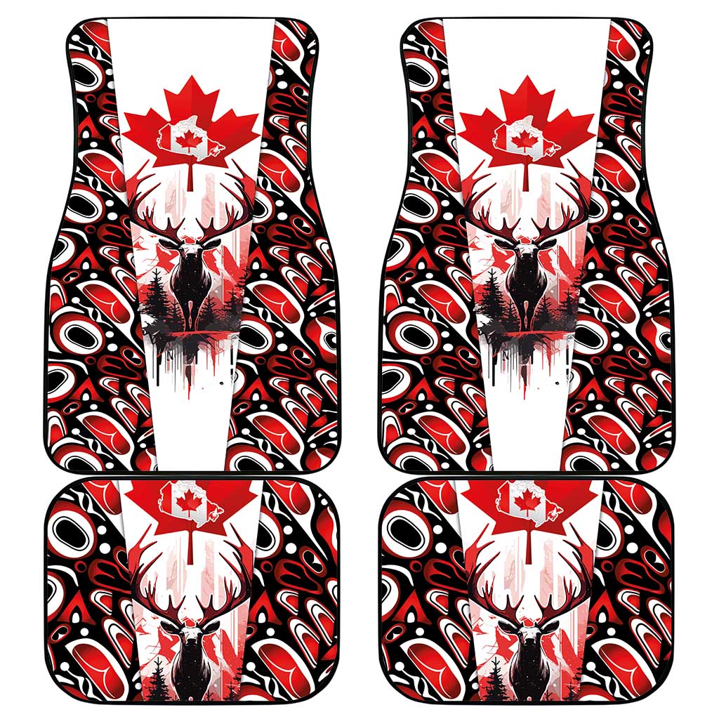 Canada Day Car Mats The Forest Moose and Maple Leaves-Haida Pattern