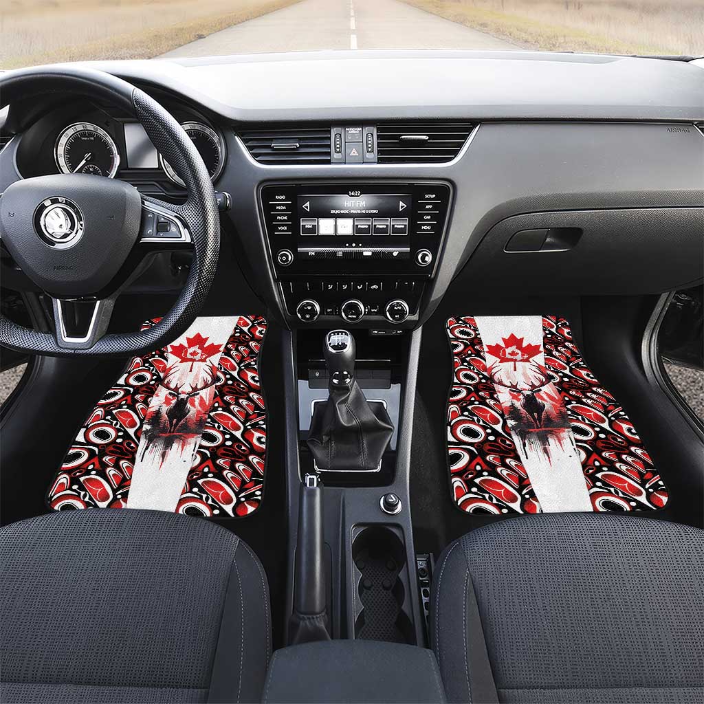 Canada Day Car Mats The Forest Moose and Maple Leaves-Haida Pattern