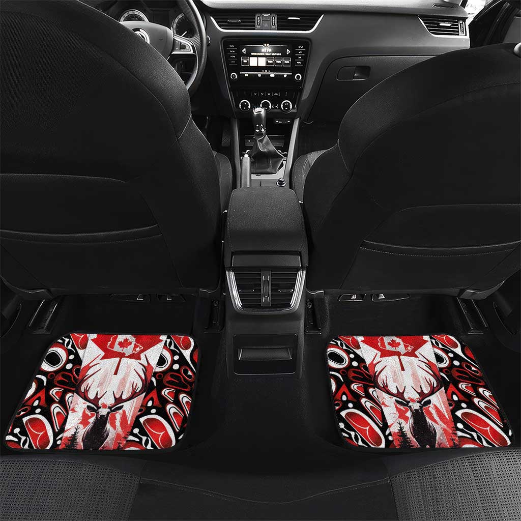 Canada Day Car Mats The Forest Moose and Maple Leaves-Haida Pattern