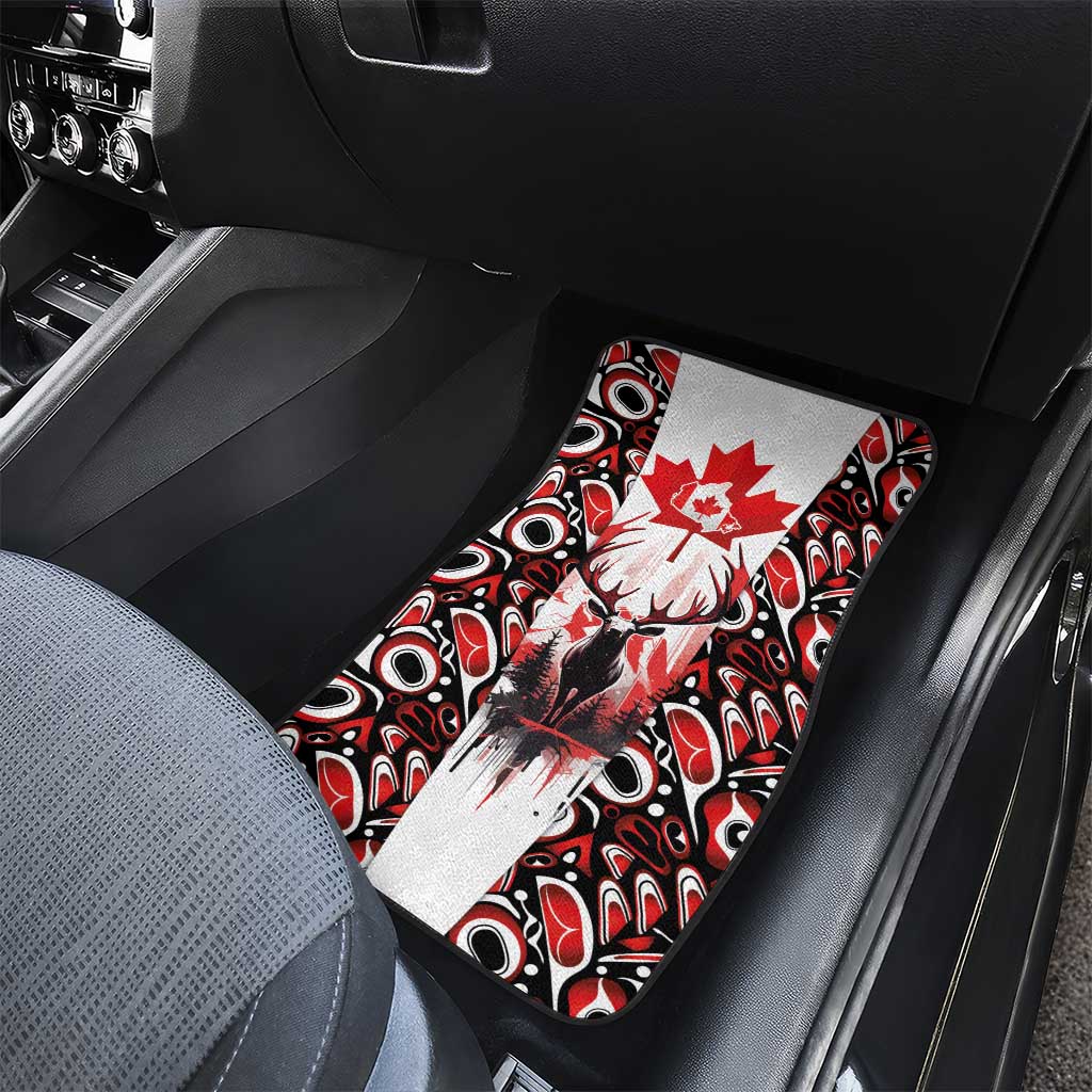 Canada Day Car Mats The Forest Moose and Maple Leaves-Haida Pattern