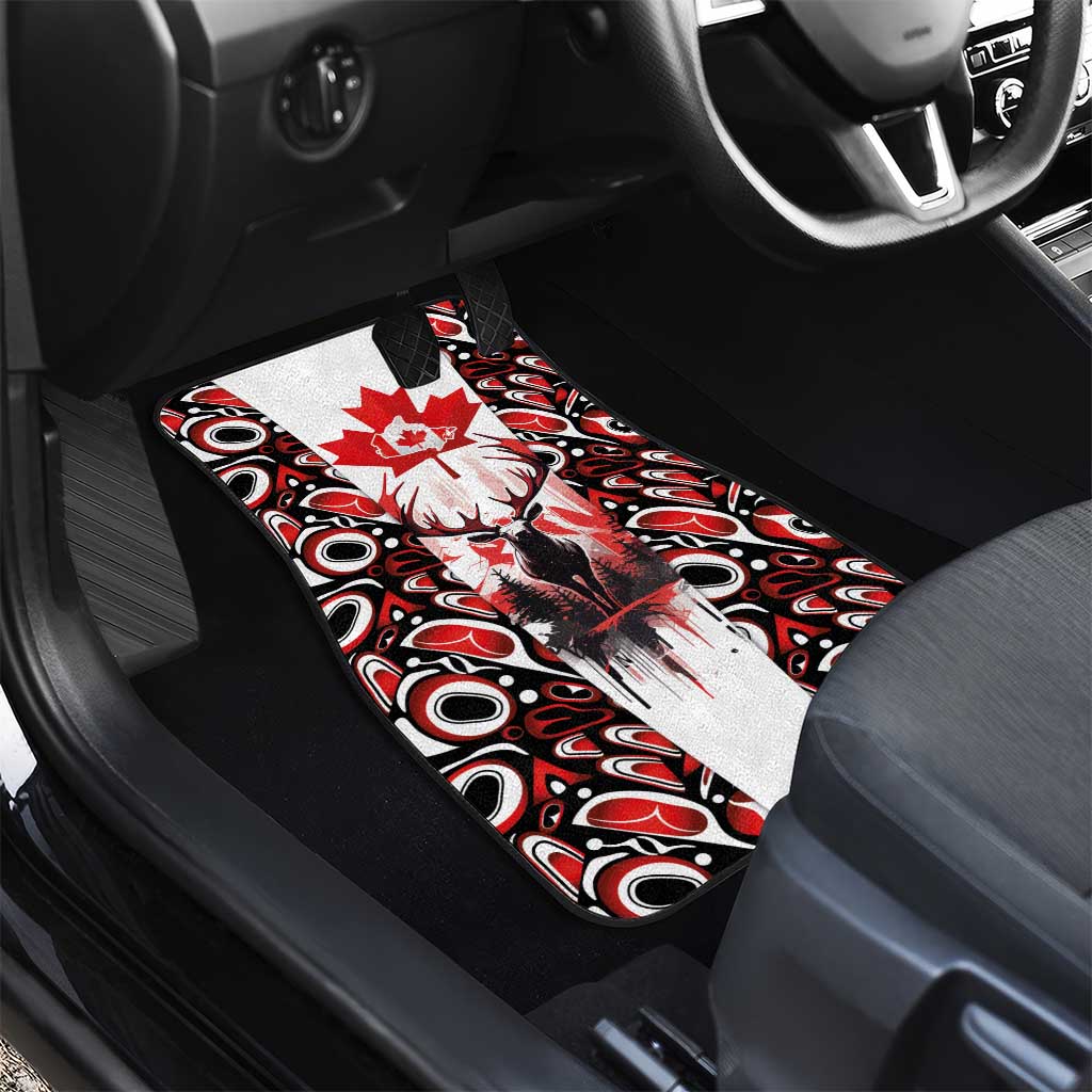 Canada Day Car Mats The Forest Moose and Maple Leaves-Haida Pattern
