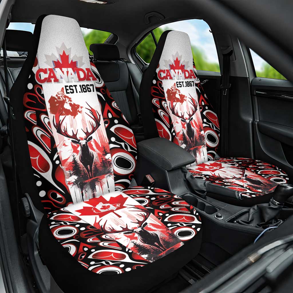 Canada Day Car Seat Cover The Forest Moose and Maple Leaves-Haida Pattern
