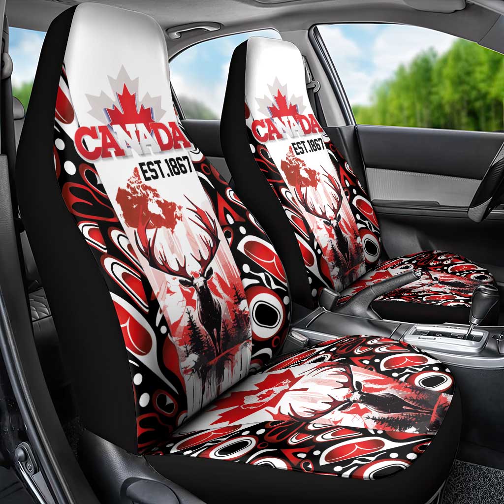 Canada Day Car Seat Cover The Forest Moose and Maple Leaves-Haida Pattern